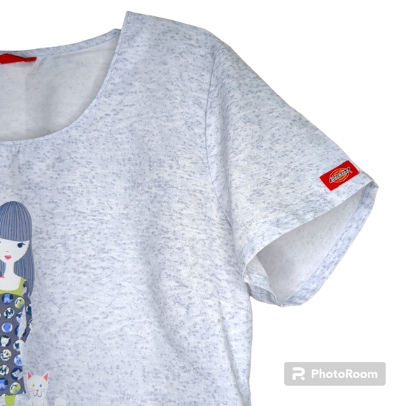 Dickies Dog Cat Lover Scrub Top Dog Walker Light Gray Size M - Picture 4 of 5